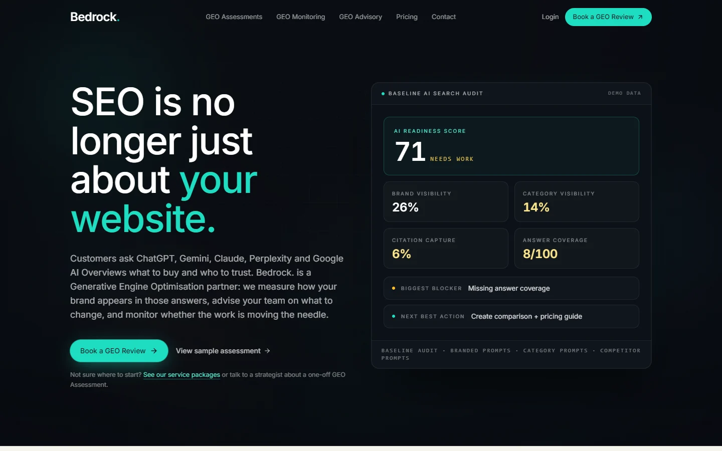 Bedrock Search AI visibility platform homepage