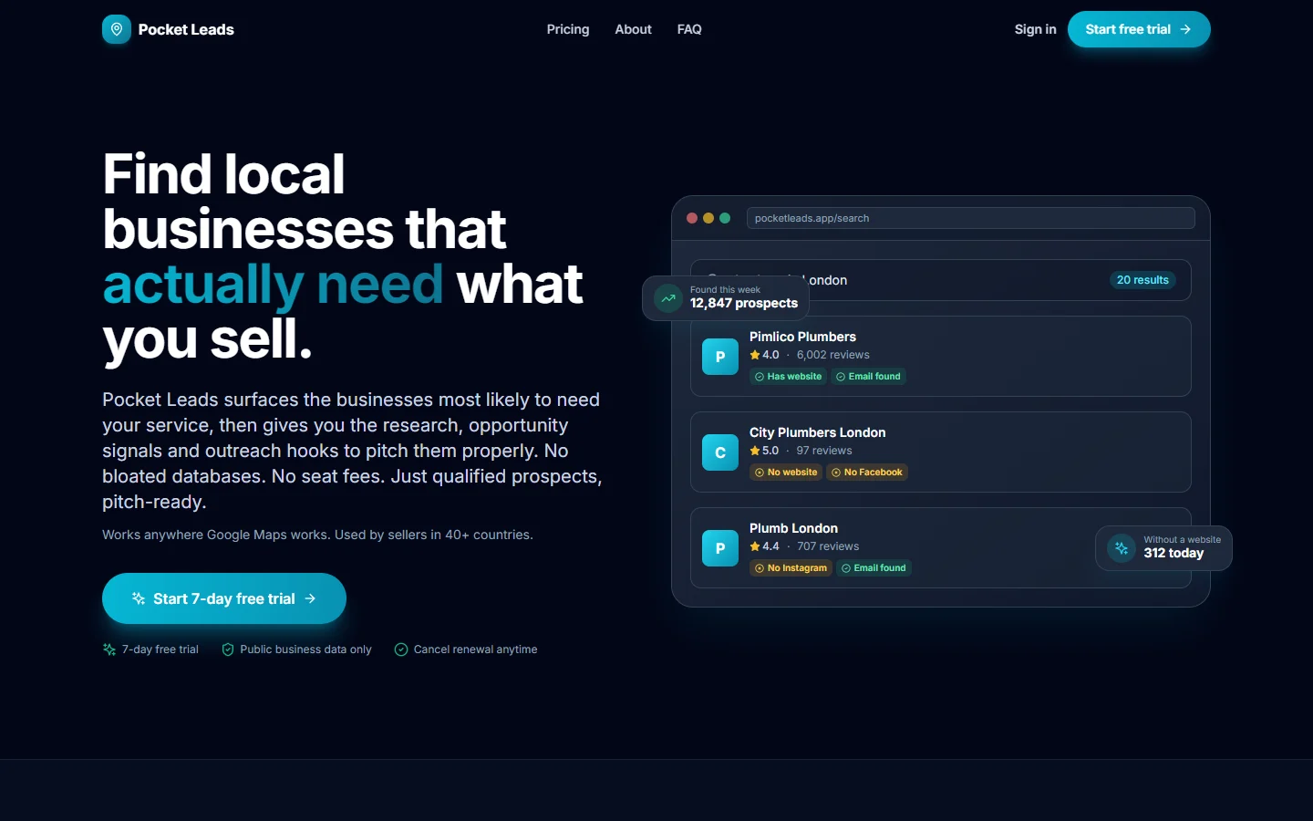 Pocket Leads prospecting platform homepage