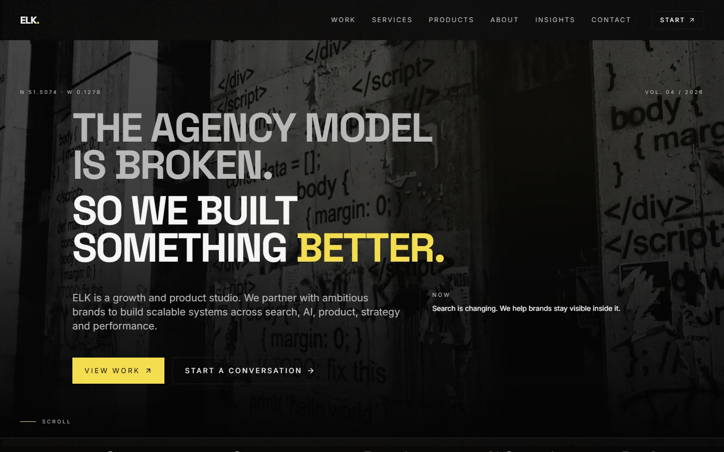 ELK growth and product studio homepage